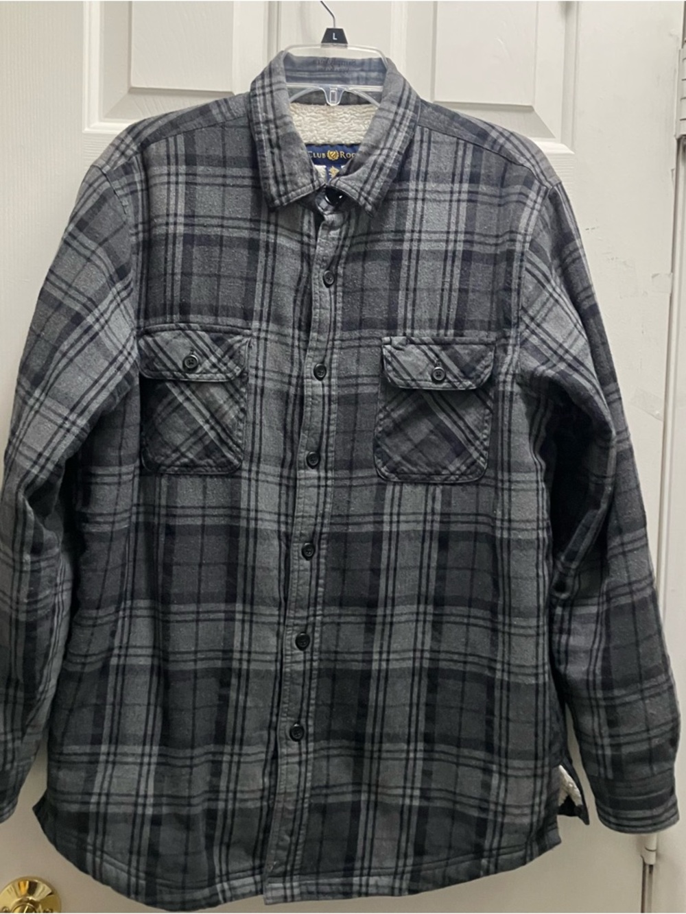 CLUB ROOM Men’s Flannel Fleece Lined JACKET L BLACK GRAY